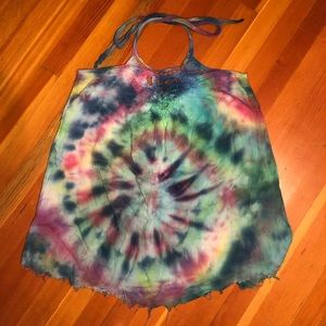 No Boundaries raw hem tie dye halter top L